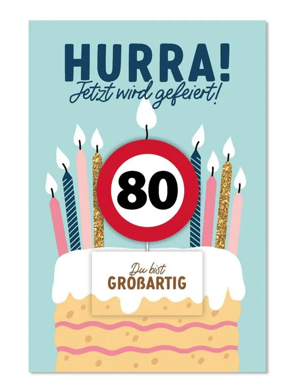 Grußkarte mit Kerze und Geburtstagszahl von 1 bis 80