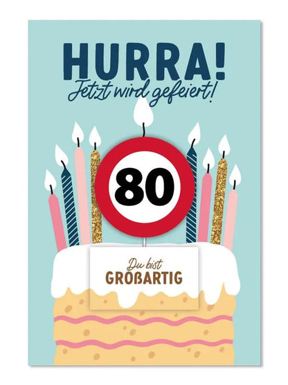 Grußkarte mit Kerze und Geburtstagszahl von 1 bis 80