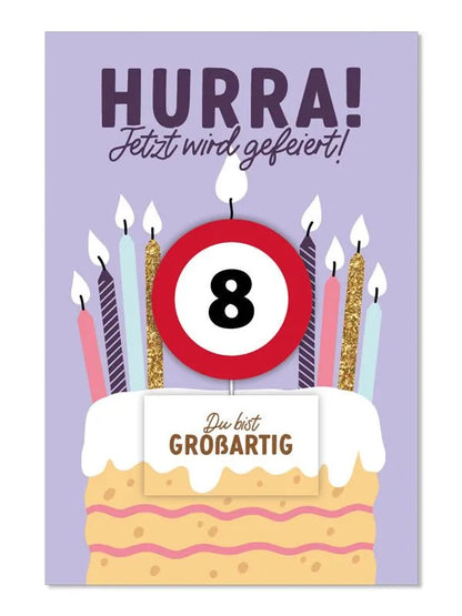 Grußkarte mit Kerze und Geburtstagszahl von 1 bis 80