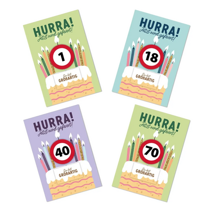 Grußkarte mit Kerze und Geburtstagszahl von 1 bis 80