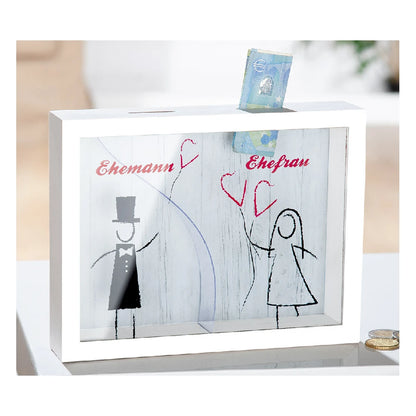 Spardose "Hochzeitspaar" mit Glasfront