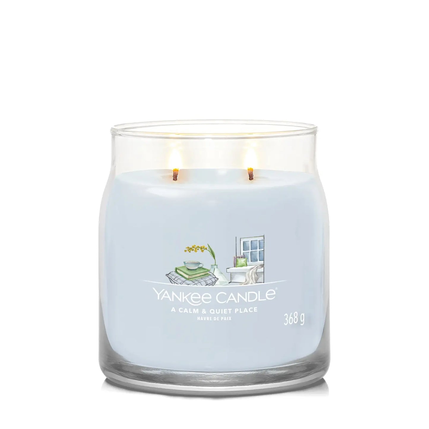 Yankee Candle Duftkerze - Calm & Quiet Place, Medium Glas mit brennenden Dochten