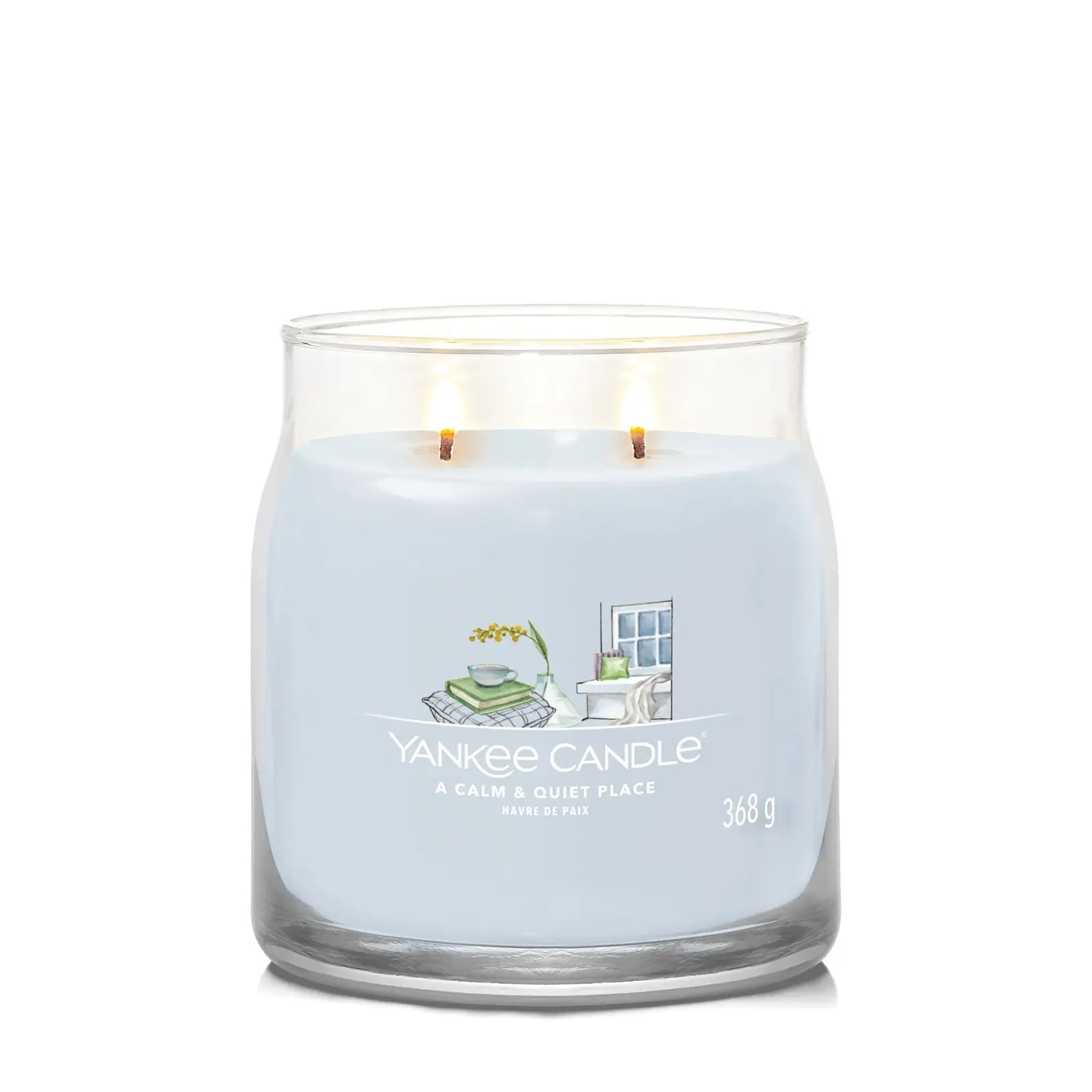 Yankee Candle Duftkerze - Calm & Quiet Place, Medium Glas mit brennenden Dochten