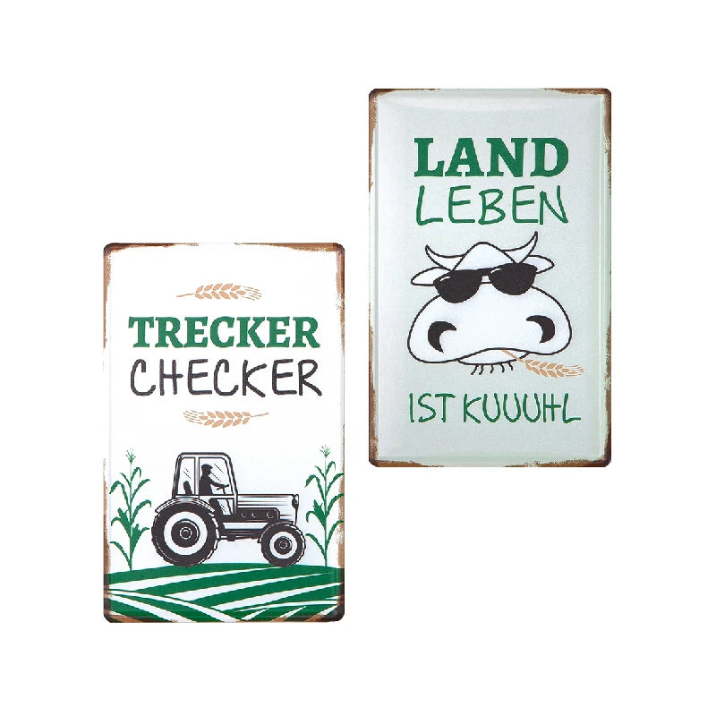 Blechschild "Landleben" mit Traktor- oder Kuhmotiv