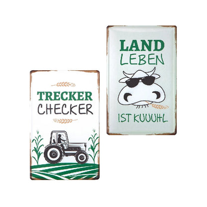 Blechschild "Landleben" mit Traktor- oder Kuhmotiv