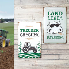 Blechschild "Landleben" mit Traktor- oder Kuhmotiv, Stimmungsbild