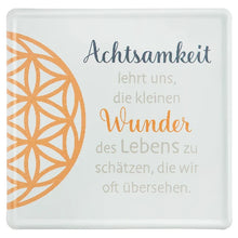 Blechschild "AchtsamZeit" mit Blume des Lebens in Orange