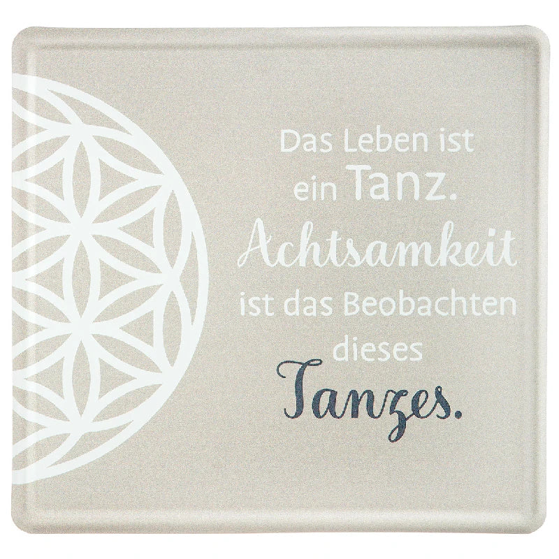 Blechschild "AchtsamZeit" mit Blume des Lebens in Weiß