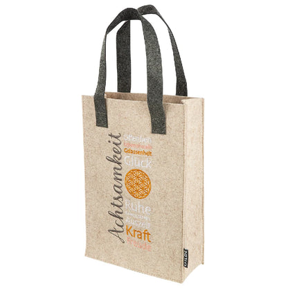 Geschenktasche "AchtsamZeit" aus Filz mit Blume des Lebens