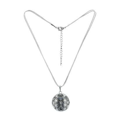 Halskette "Blume des Lebens" mit Schmuckstein Obsidian