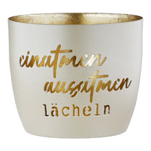 Windlicht "Einatmen" aus Metall, Grau / Gold