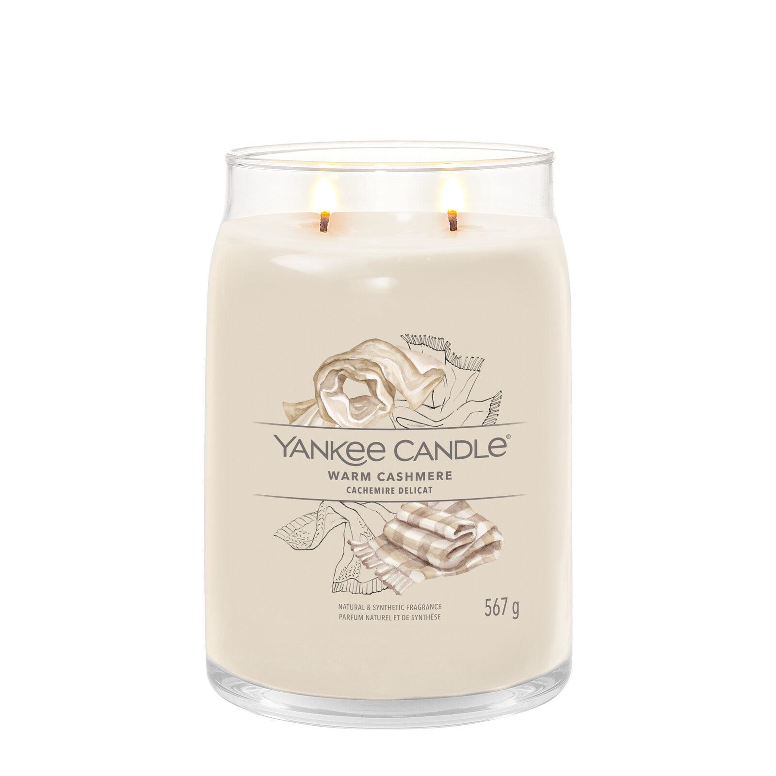 Yankee Candle Duftkerze - Warm Cashmere, großes Glas - brennend