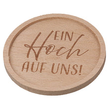 Runder Untersetzer aus Holz mit Spruch