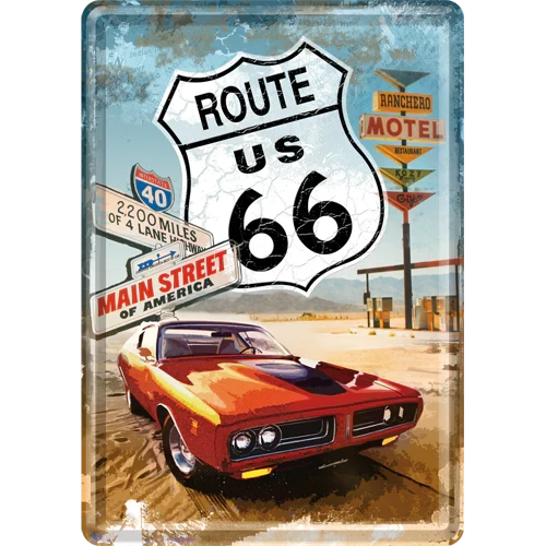 Nostalgic-Art Blechpostkarte Route 66 - Red Car