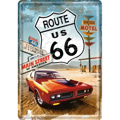 Nostalgic-Art Blechpostkarte Route 66 - Red Car