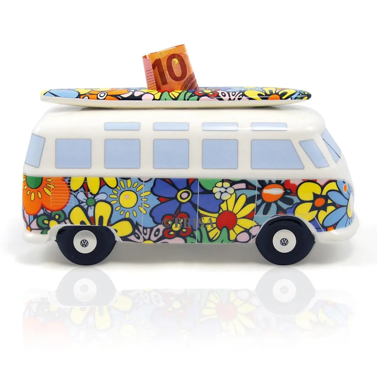 VW T1 Bulli Spardose "Blumen" mit Surfbrett
