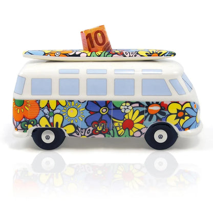 VW T1 Bulli Spardose "Blumen" mit Surfbrett