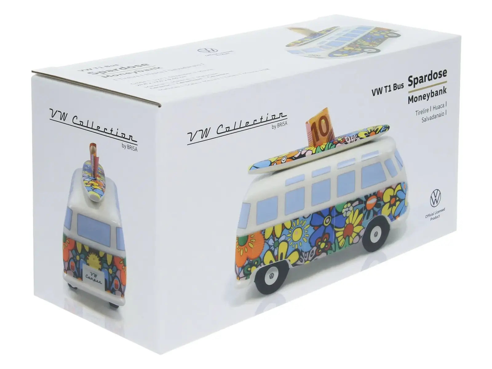 VW T1 Bulli Spardose "Blumen" mit Surfbrett