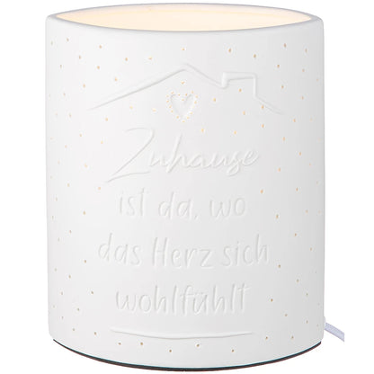 Tischleuchte "Zuhause" aus Porzellan