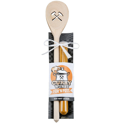 Kochlöffel „Currywurst“ mit Curry Madras im Reagenzglas
