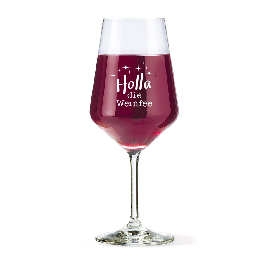 Weinglas mit Spruch „Holla die Weinfee“