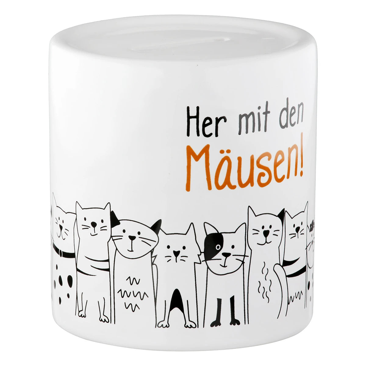 Spardose "Katzenbande" mit Spruch