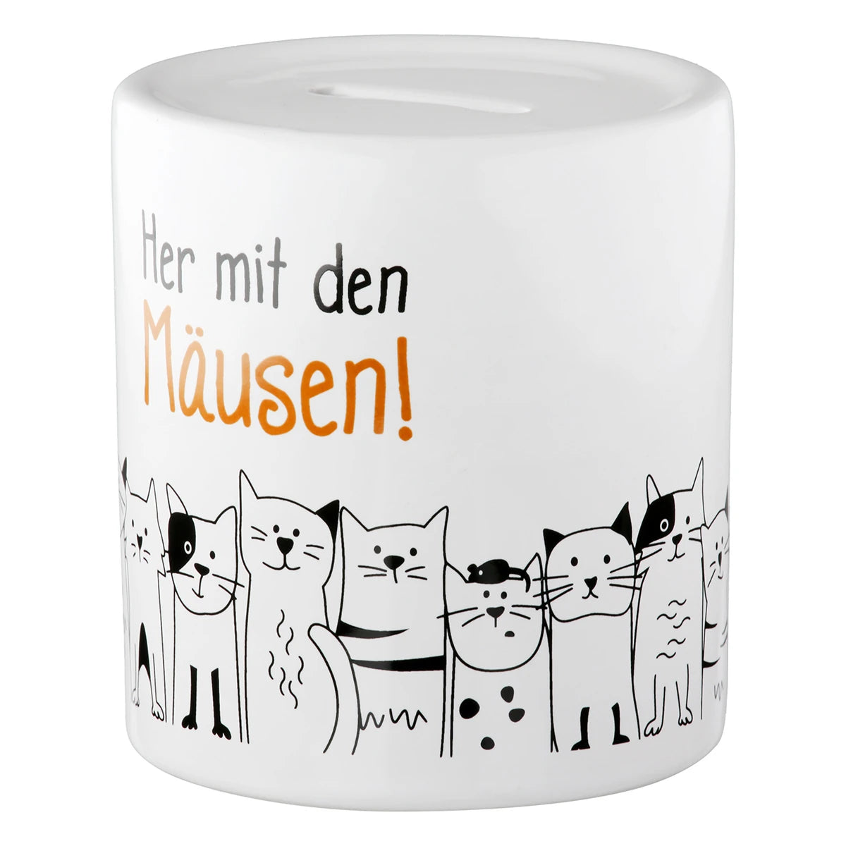 Spardose "Katzenbande" mit Spruch