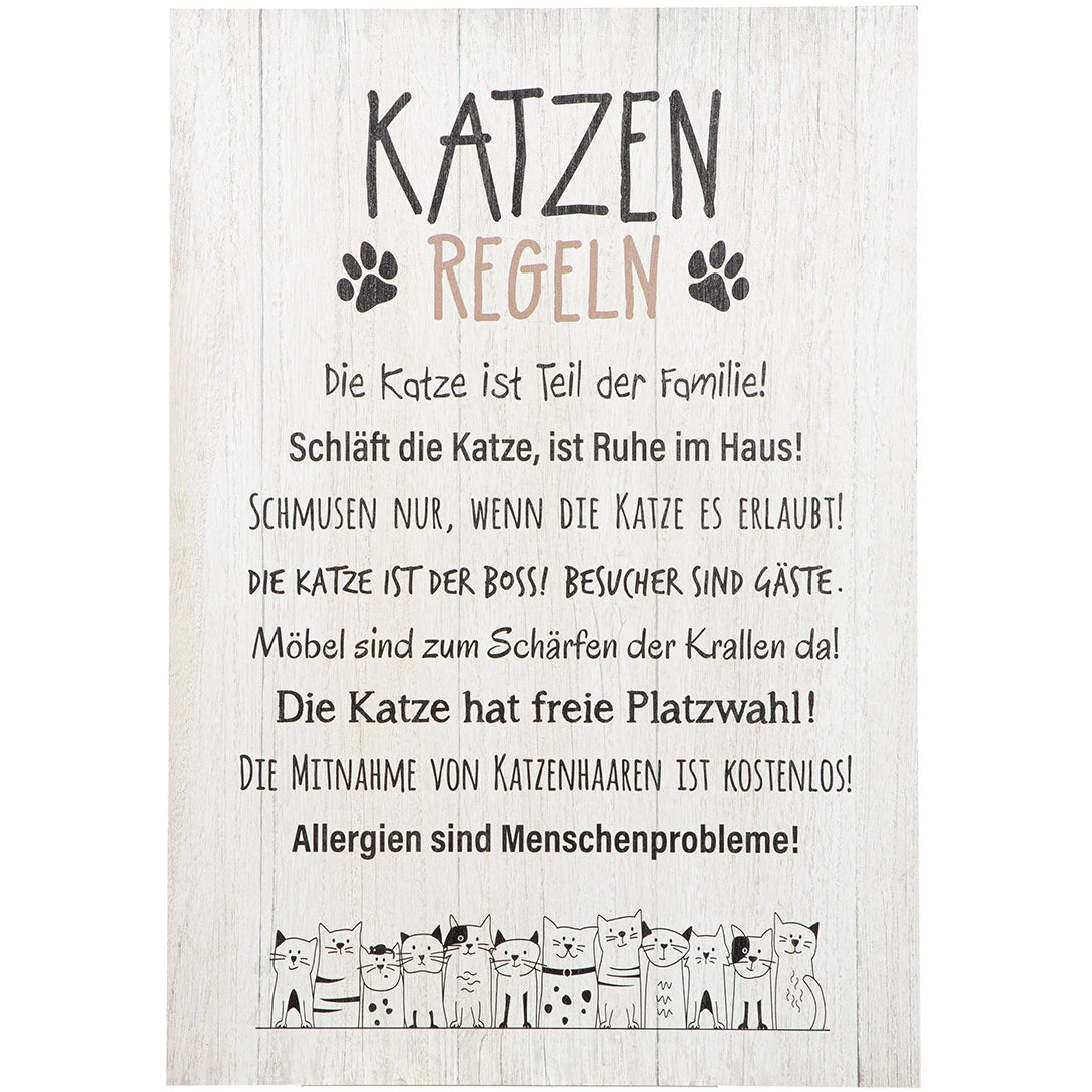 Schild "Katzenregeln" mit Katzenmotiv, 50x36 cm