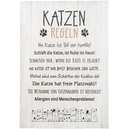 Schild "Katzenregeln" mit Katzenmotiv, 50x36 cm
