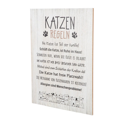 Schild "Katzenregeln" mit Katzenmotiv, 50x36 cm
