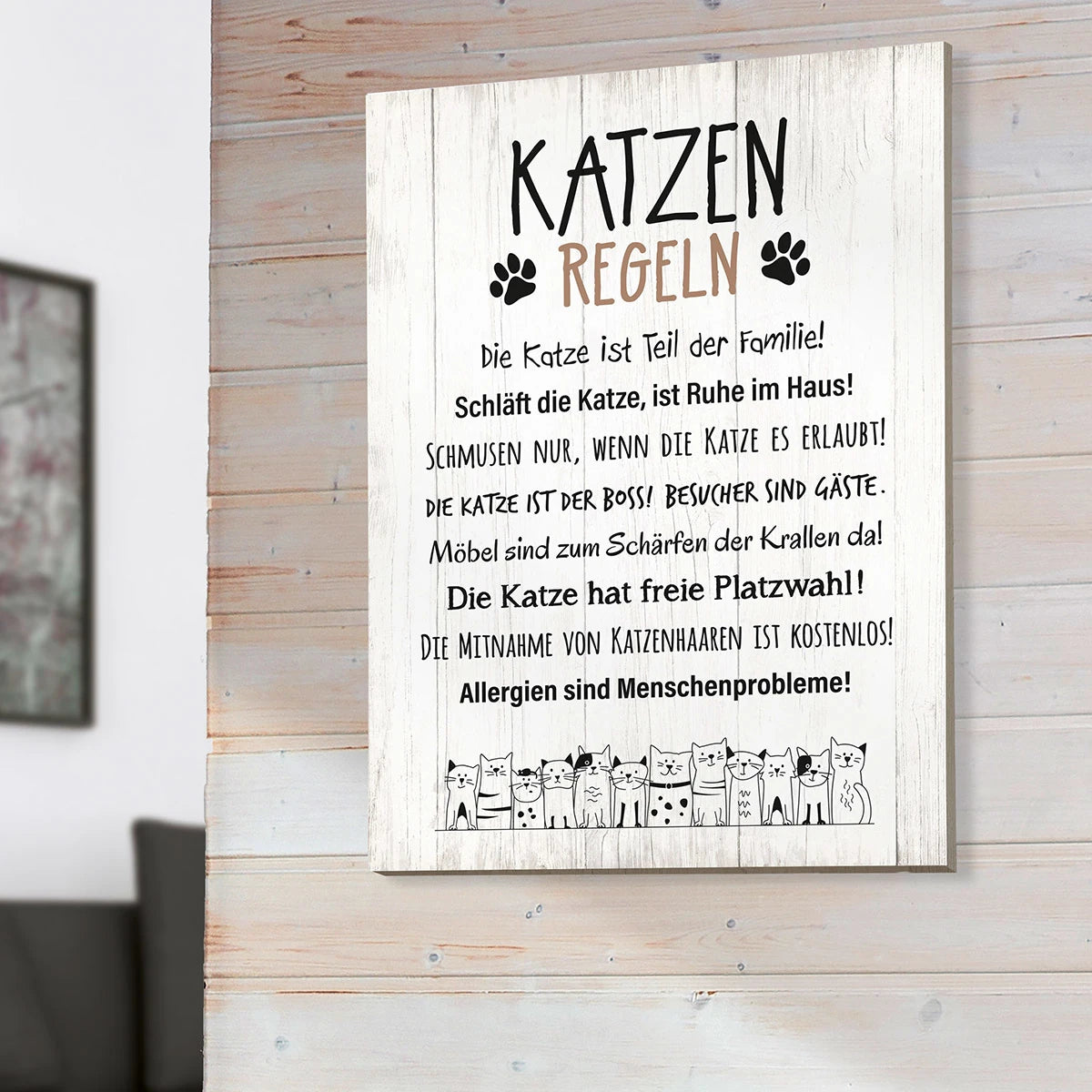 Schild "Katzenregeln" mit Katzenmotiv, 50x36 cm Mood