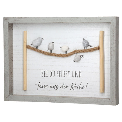 Steinbild „Vogelparade“ mit Spruch