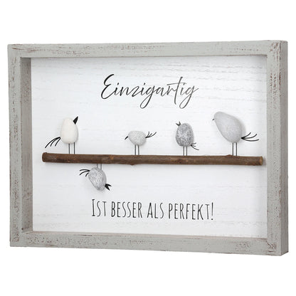 Steinbild „Vogelparade“ mit Spruch