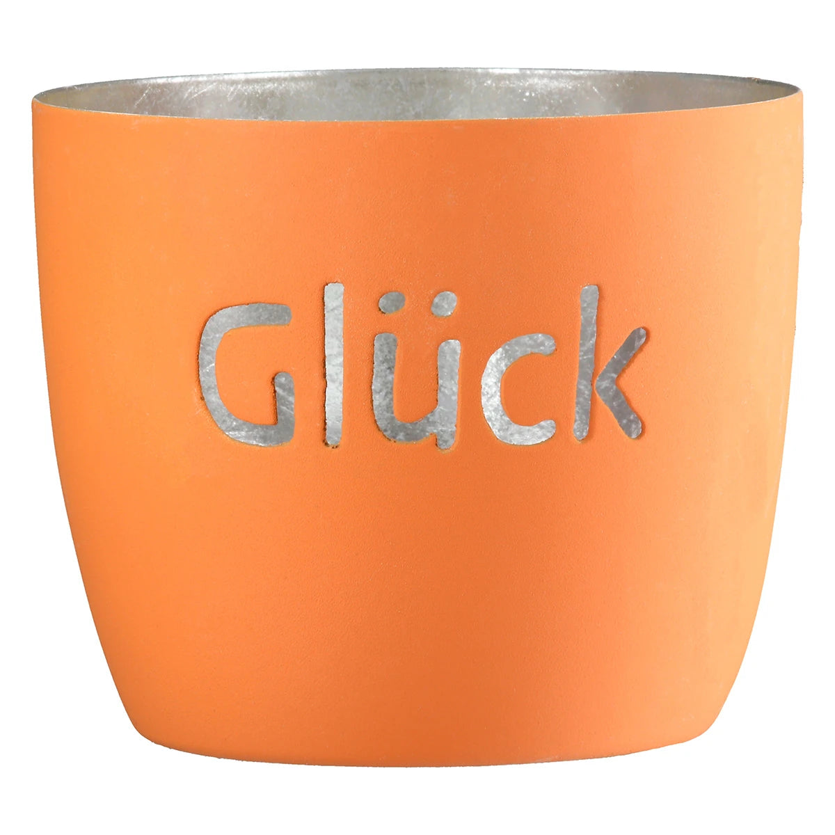 Windlicht "Glück / Ruhe / Kraft" aus Metall Orange