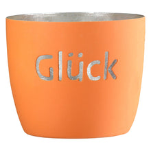 Windlicht "Glück / Ruhe / Kraft" aus Metall Orange