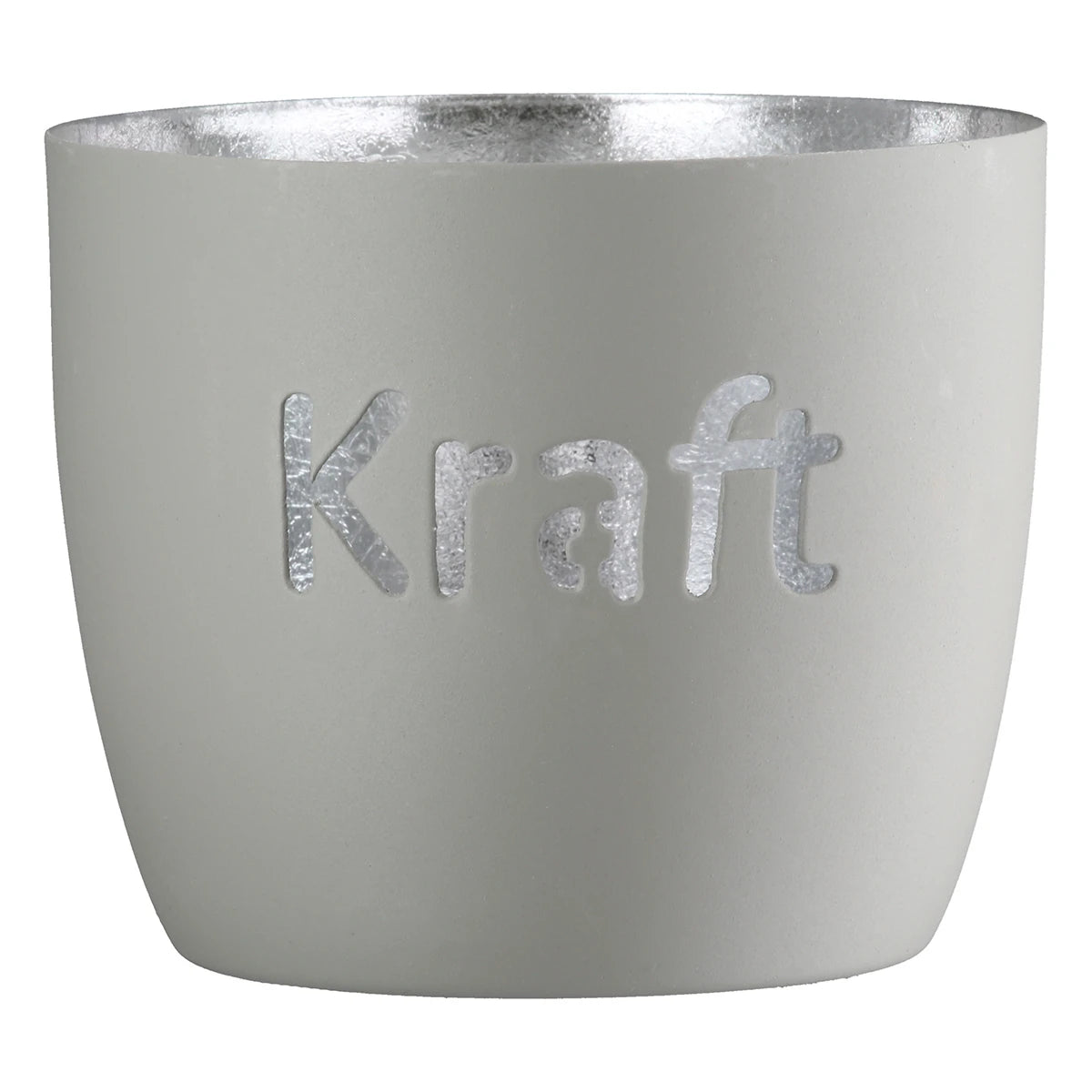 Windlicht "Glück / Ruhe / Kraft" aus Metall Grau