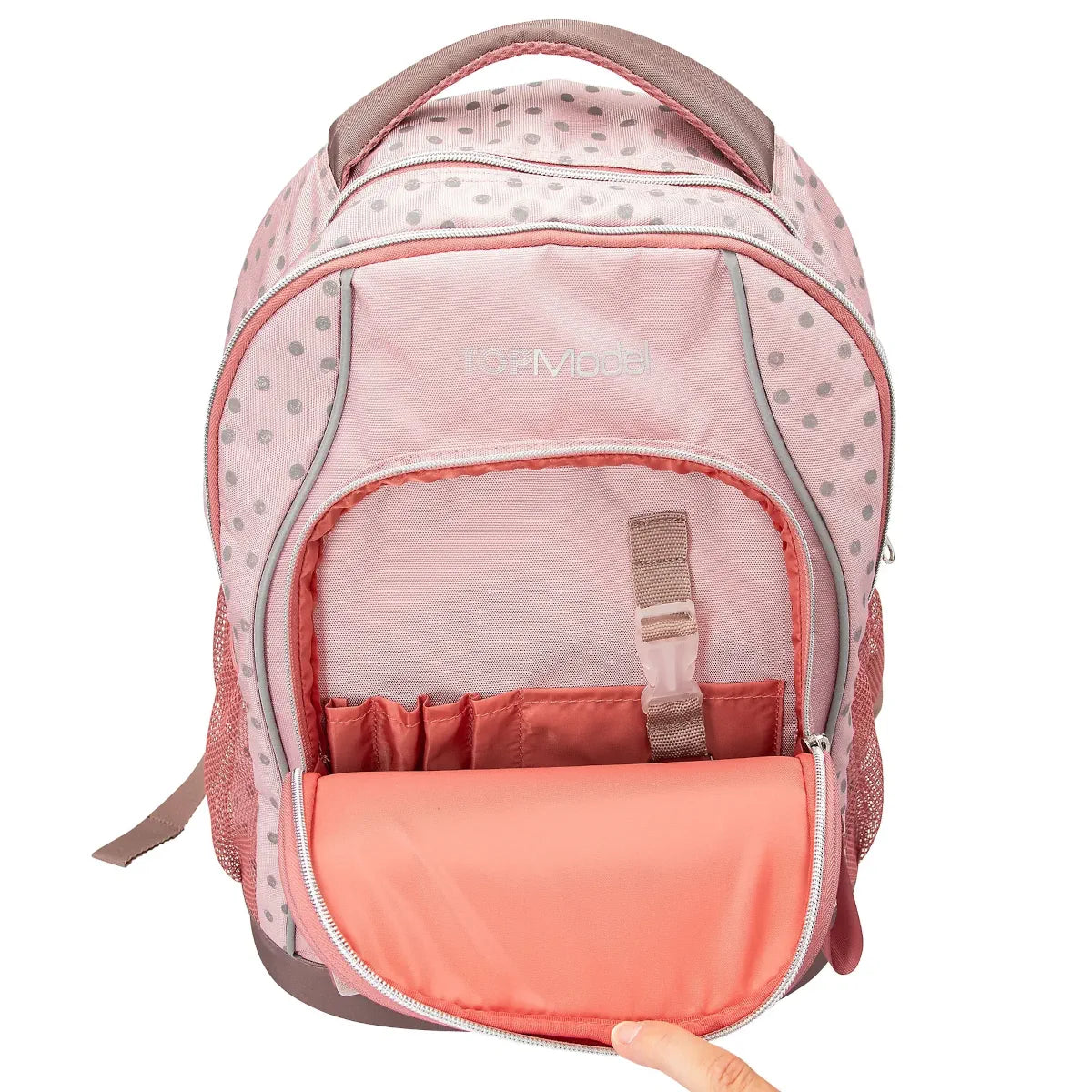 TOPModel Schulrucksack DOTS, Fronttasche offen