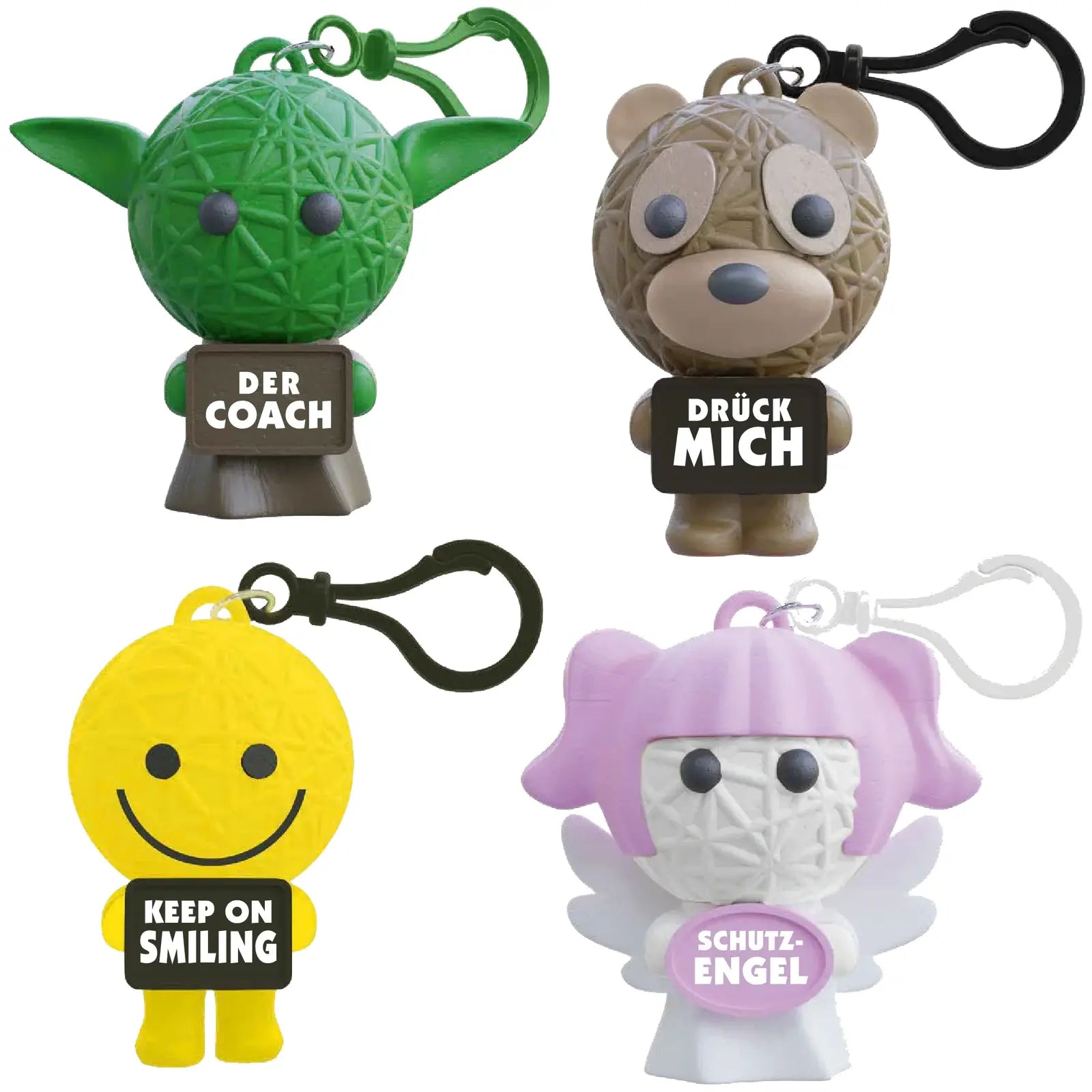 Stresspuppe Anhänger – Antistress Figur mit Spruch oder Bezeichnung in vielen Designs