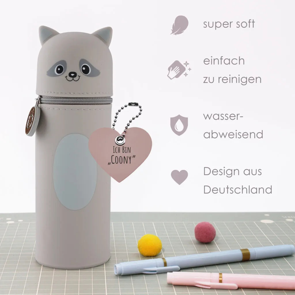 Federmäppchen aus Silikon „Waschbär Coony“