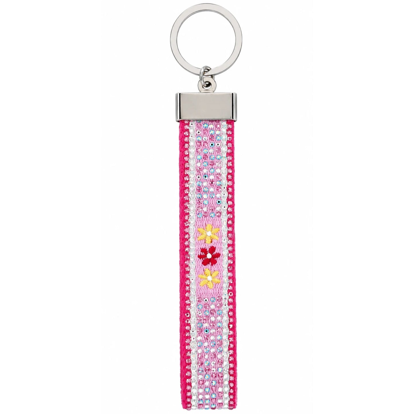 Canvas-Schlüsselanhänger „Flower Girl" mit Glitzersteinchen