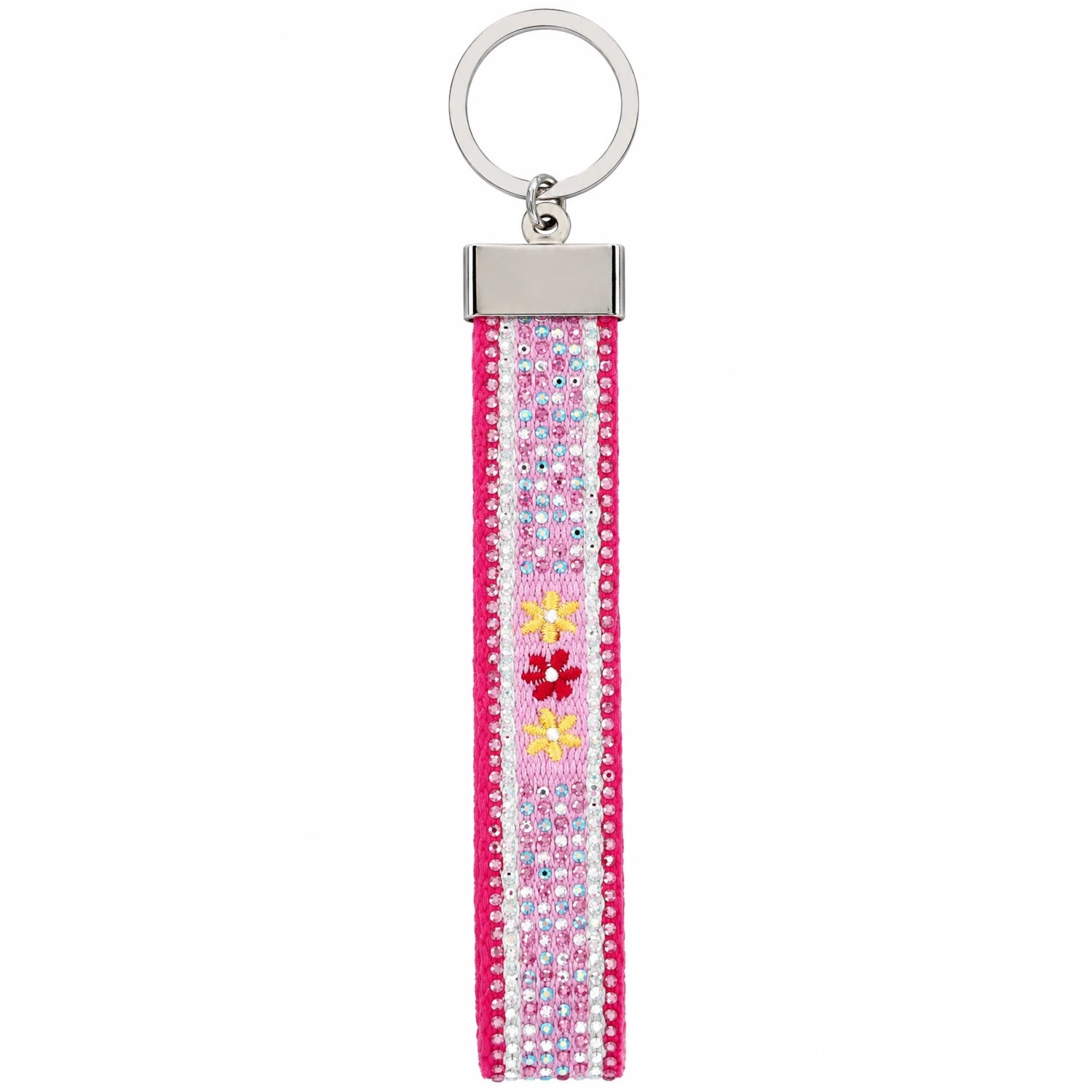 Canvas-Schlüsselanhänger „Flower Girl" mit Glitzersteinchen