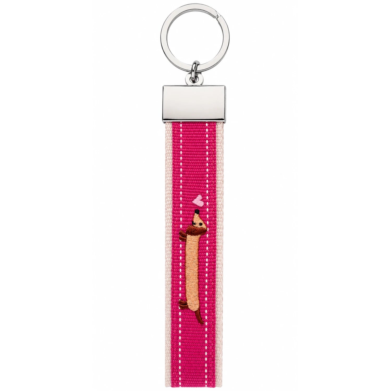 Canvas-Schlüsselanhänger „Dackel" mit Herzmotiv