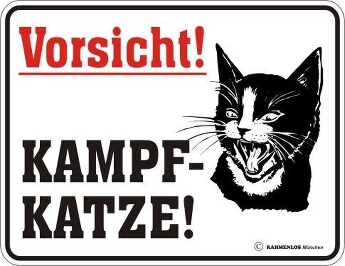RAHMENLOS® Blechschild "Vorsicht! Kampfkatze"