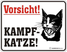 RAHMENLOS® Blechschild "Vorsicht! Kampfkatze"
