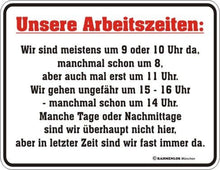 RAHMENLOS® Blechschild "Arbeitszeiten"
