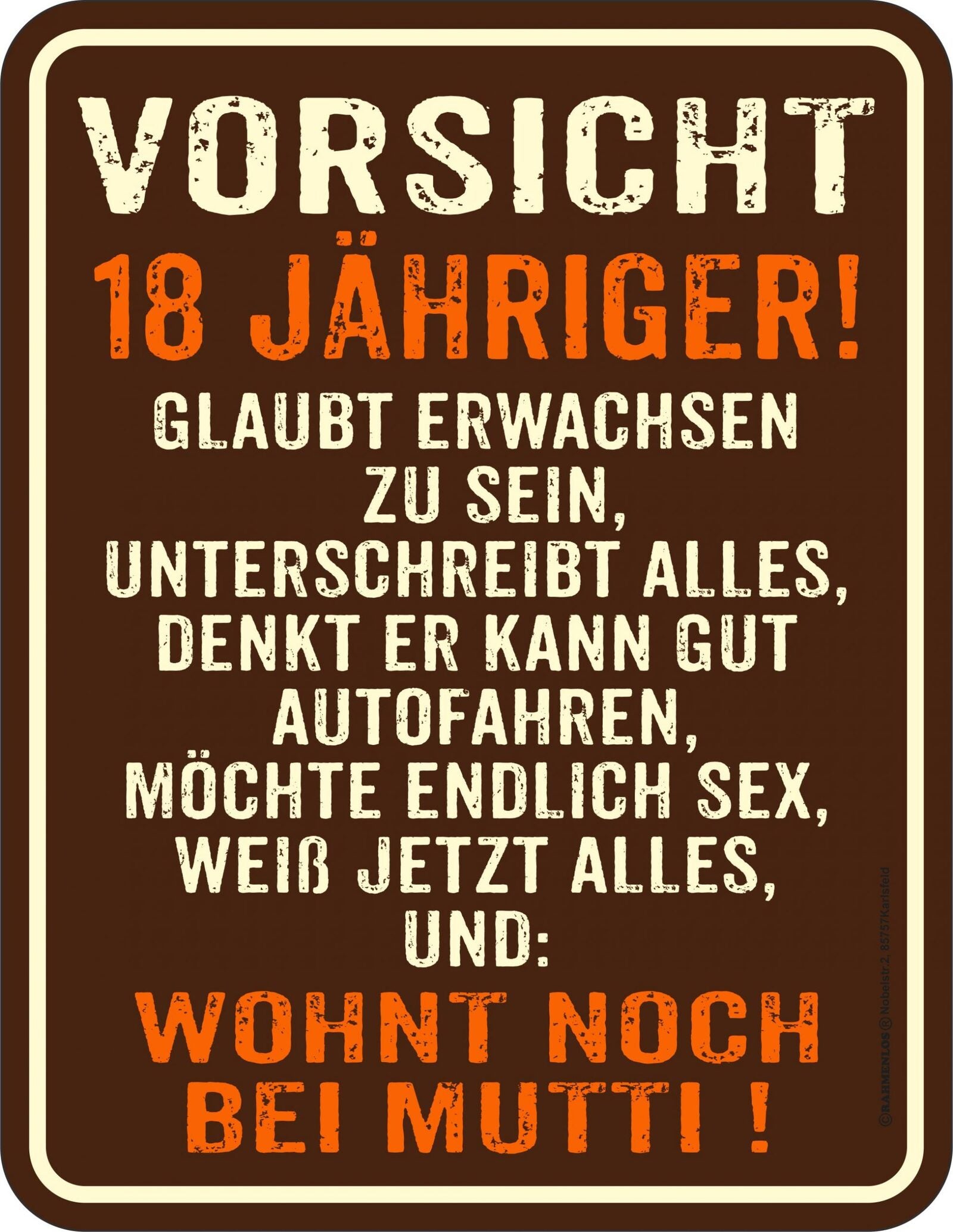 Rahmenlos Blechschild - 18 jähriger