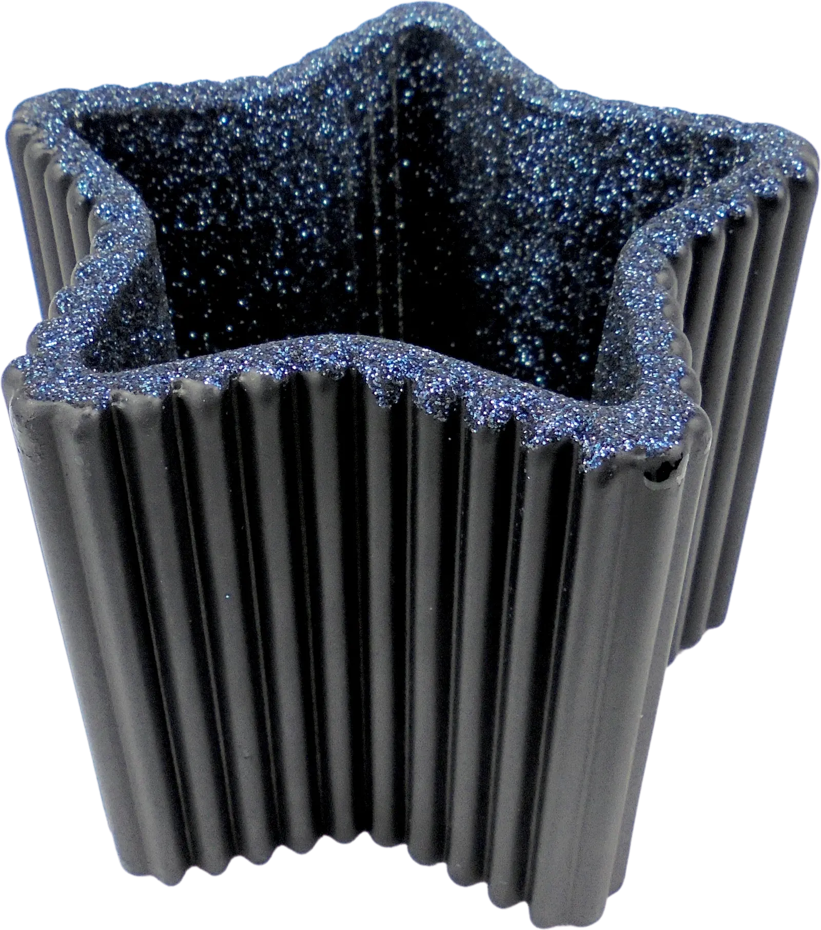 Teelichtglas "Stern" mit blauen Glitzer innen