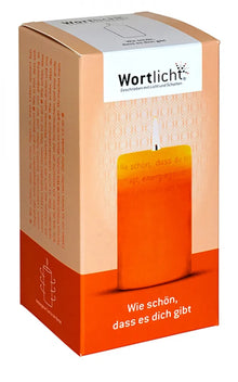Wortlichtkerze Wie schön, das es dich gibt Verpackung