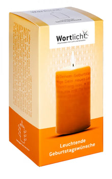 Wortlichtkerze Geburtstagswünsche Verpackung