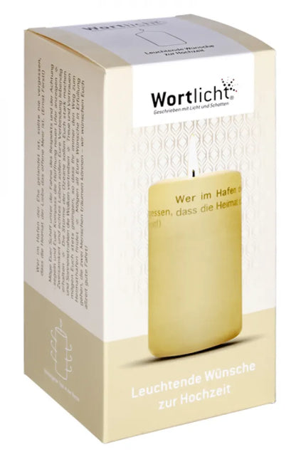 Wortlicht Kerze leuchtende Wünsche zur Hochzeit Verpackung